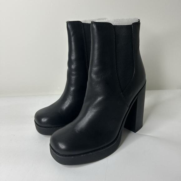 Steve Madden Triple Black Boots Women’s 9.5 Leather Platform Heel Chunky - Picture 2 of 8